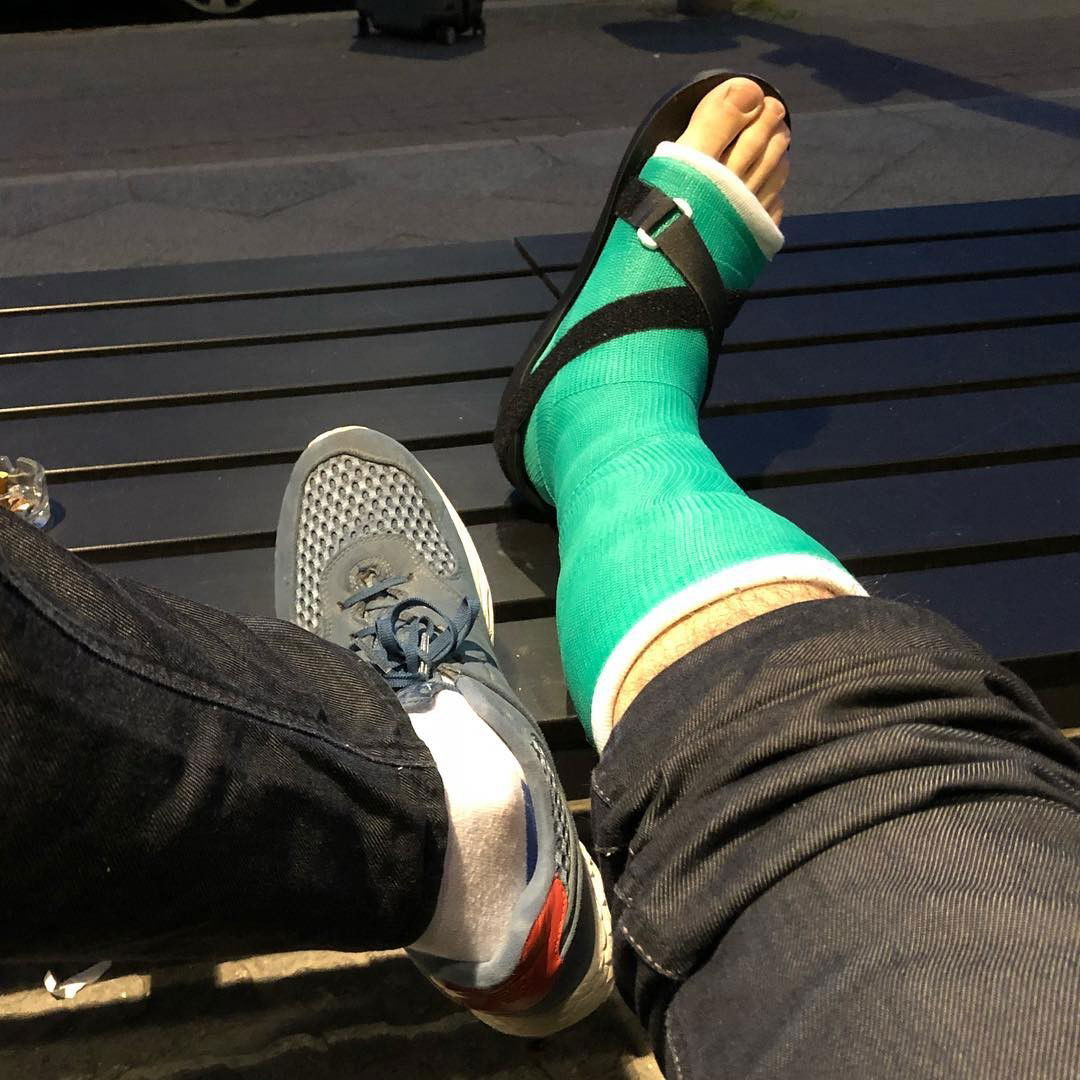 Watch the Photo by ampstef with the username @ampstef, posted on June 29, 2018 and the text says 'castmande:

Chilling in front of my hotel - i am so horny, i am close to take a picture with my #chastitybelt right now #brokenleg #brokenfoot #brokenankle #gipsbein #gips #platre #gesso #yeso #gayfetish'