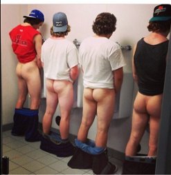 Photo by BuddyBate with the username @BuddyBate,  May 16, 2024 at 7:33 PM. The post is about the topic Cruising and the text says 'Who else always checks out the other #dicks at the #urinals?
Come on, be honest!'