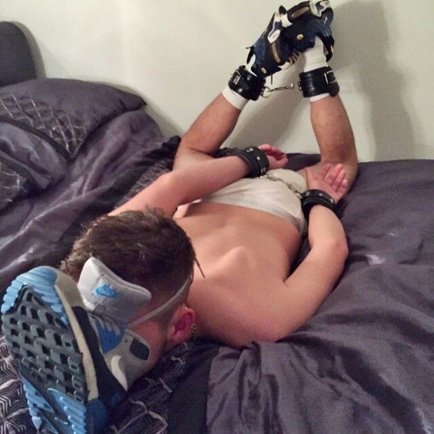 Photo by hard2break2 with the username @hard2break2,  August 1, 2017 at 1:24 AM and the text says 'gayslavery:

It was fun using you, boy. I’m sure your roommates will be amused to find you like this when they get home'