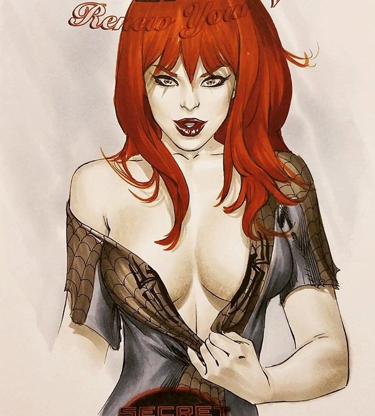 Photo by Justanotherguy with the username @Justanotherguy79,  August 5, 2017 at 4:49 AM and the text says 'i-am-ebas:

#maryjane #copic #sketch I did at #Megacon. She’s a popular character and even more requested than the  Batman universe. She’s fun to play with, but I get tired of her in the bedroom, luckily sketches don’t require much atmosphere. 

#GOASS..'