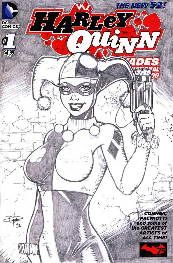 Photo by Justanotherguy with the username @Justanotherguy79,  January 15, 2017 at 4:07 AM and the text says 'carlrileyillustration:

#harleyquinn sketch cover #commission on a #blankvariant #comic. #pencils #carlrileyart #carlrileyart #fanart #marvel #dccomics #batman #gothem #joker'