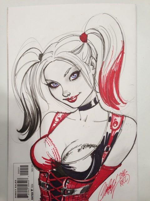 Photo by Justanotherguy with the username @Justanotherguy79,  May 16, 2016 at 3:51 AM and the text says 'makehavoc247:

New Harley Quinn 2.0 sketch today from #NYCC by J scott campbell'