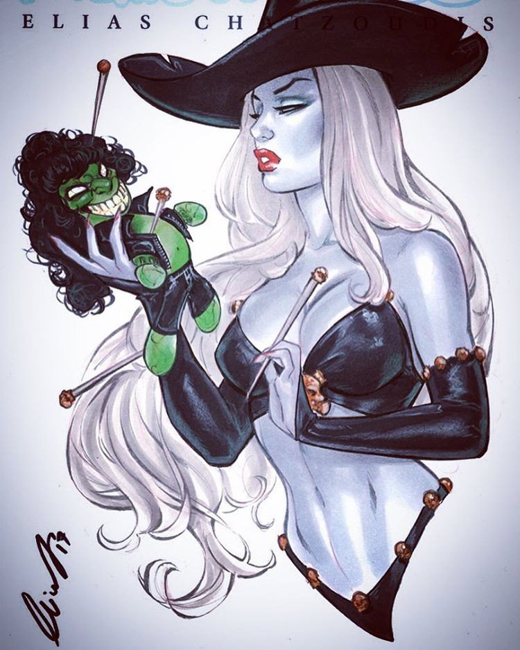 Photo by Justanotherguy with the username @Justanotherguy79,  March 12, 2017 at 7:19 AM and the text says 'eliaschatzoudis:

#ladydeath #evilernie #copicmarkers #hallowitches'