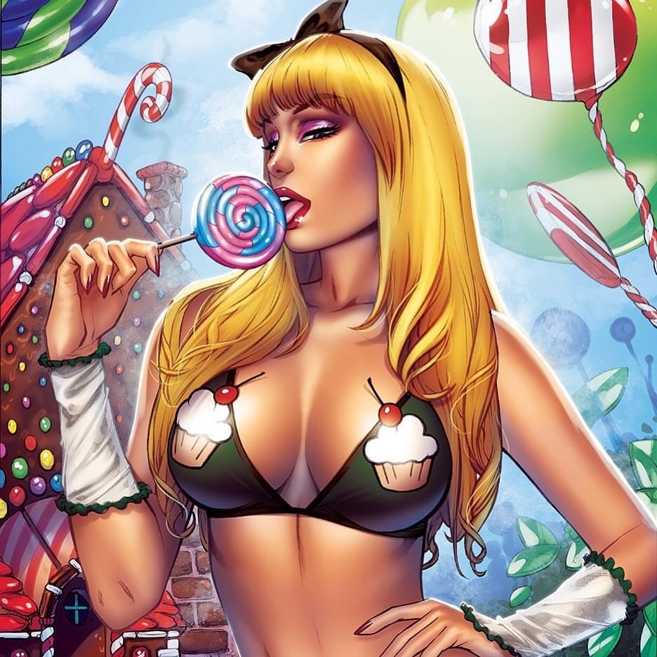 Photo by Justanotherguy with the username @Justanotherguy79,  October 8, 2018 at 3:36 AM and the text says 'eliaschatzoudis:

#gretel #grimmfairytales #86 @baltimorecomiccon #exclusive @zenescope #zenescope #eliaschatzoudis #lollipop #sweet #cupcake https://www.instagram.com/p/BoJy4bSHZAT/?utm_source=ig_tumblr_share&amp;igshid=ztrj0yivaa02'