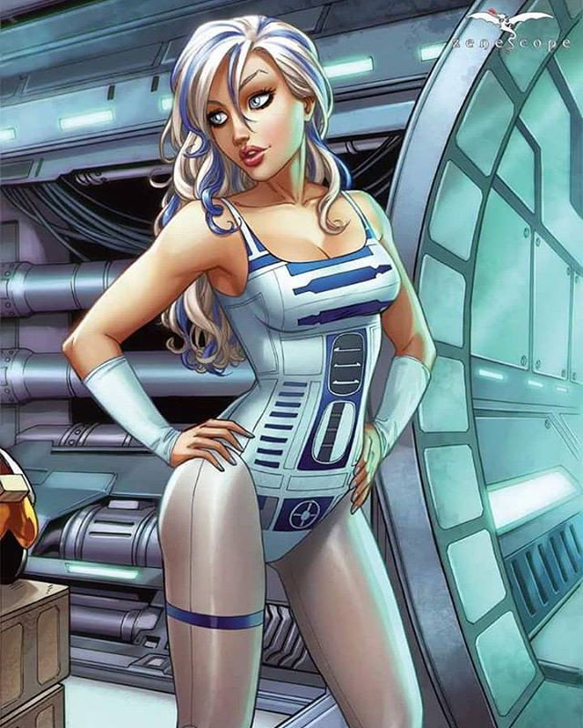 Photo by Justanotherguy with the username @Justanotherguy79,  April 5, 2017 at 3:55 AM and the text says 'sabinerich:

Other half of the connecting Zenescope exclusive Nycc cover. Enjoy!! #sabinerich #zenescope #nycc2016 #comics #draw #cosplay #starwars #r2d2'