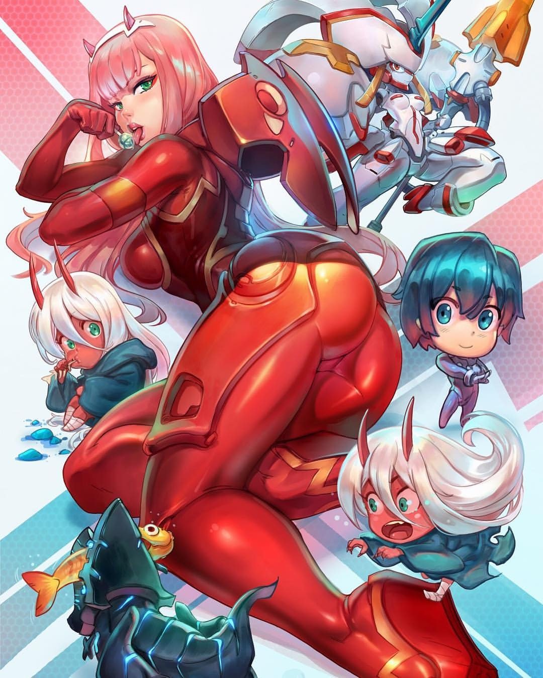 Photo by Justanotherguy with the username @Justanotherguy79,  October 16, 2018 at 3:02 AM and the text says 'reiquintero:

ZERO TWO Darling in the Franxx!  REIQ VER. Playful and Laborious artwork, I needed an excuse to draw Chibis and Booty within a storytelling context. Hope you like it! Patreon Reward Coloring Process Video! #reiq #digital #art #process..'