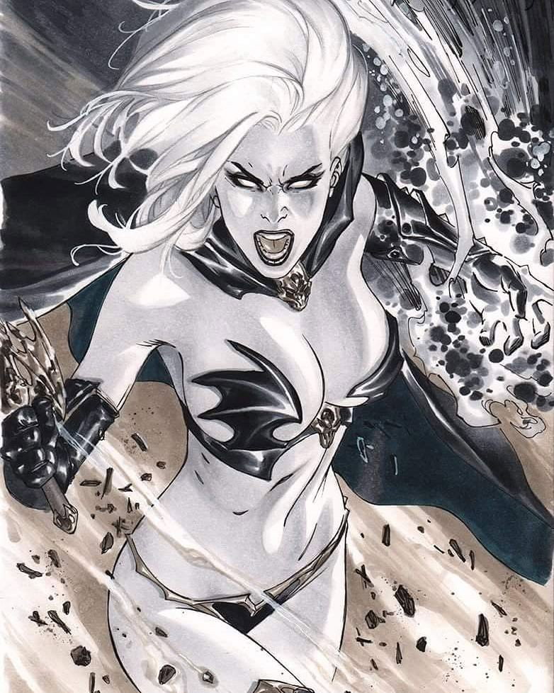 Photo by Justanotherguy with the username @Justanotherguy79,  February 10, 2018 at 2:47 PM and the text says 'i-am-ebas:

its not everyday I get to draw that snarl on a powerful woman like #LadyDeath here, a look I soon plan to master, Im not quite there yet and am in the midst of studying. 

Her leaning forward is self explanatory and when you have a power..'