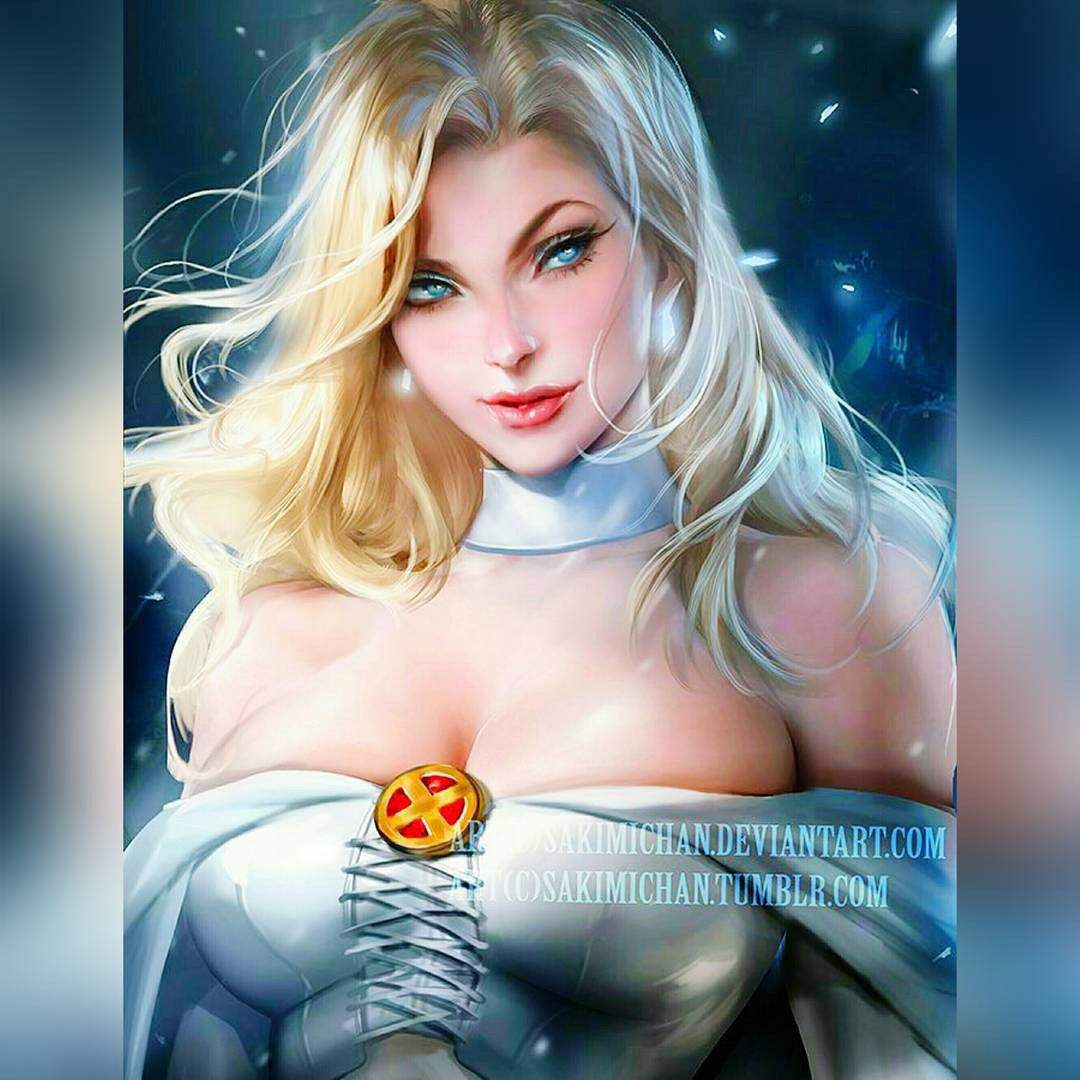 Photo by Justanotherguy with the username @Justanotherguy79,  July 25, 2015 at 6:10 AM and the text says 'dpoolbman:

Art ➡ Sakimichan on Deviant Art
#EmmaFrost #Marvel'