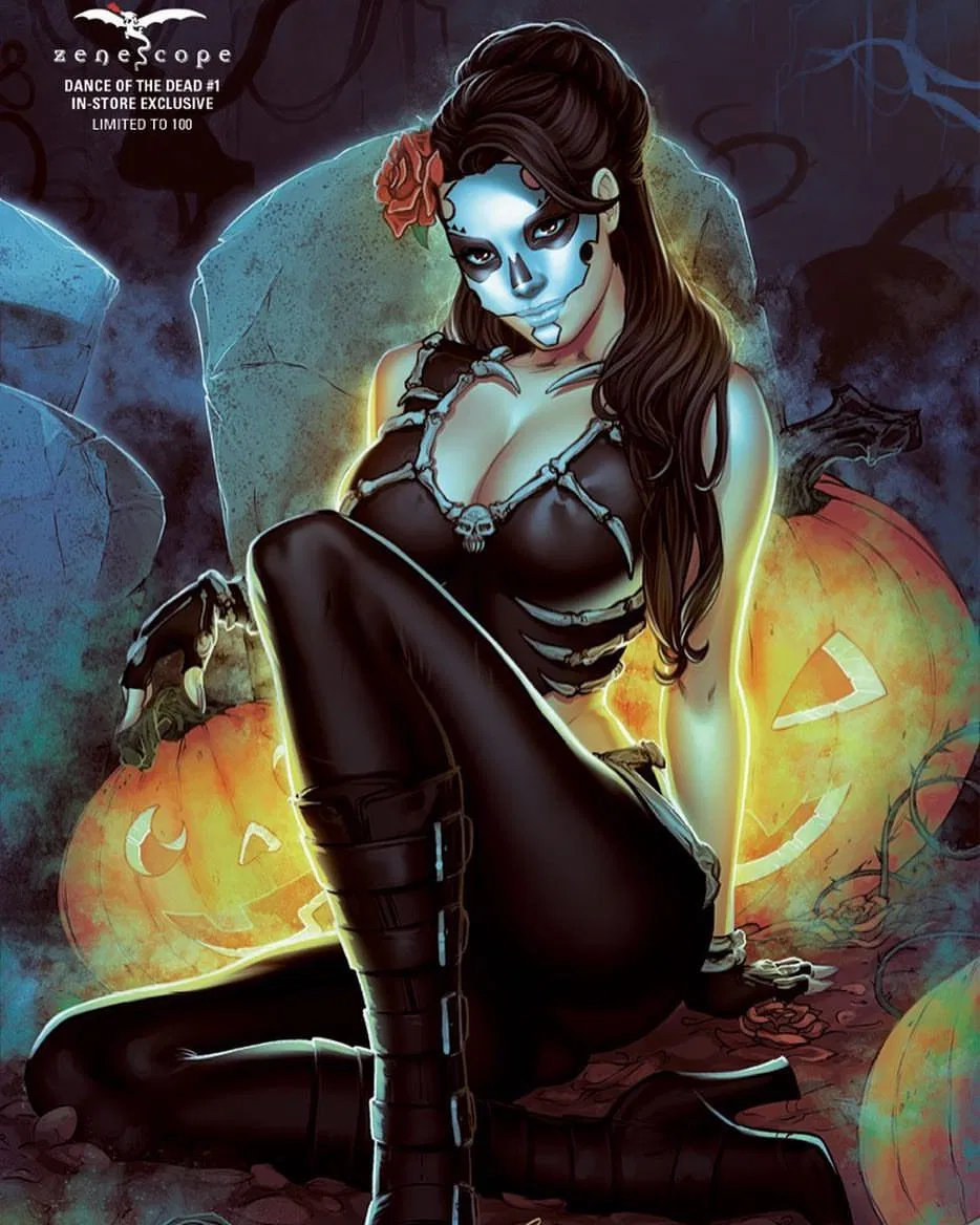 Photo by Justanotherguy with the username @Justanotherguy79,  January 9, 2018 at 4:26 AM and the text says 'eliaschatzoudis:Dance of the Dead #1 @zenescope #eliaschatzoudis #chatgr #halloween #pumpkin #diadelosmuertos #marymedina'