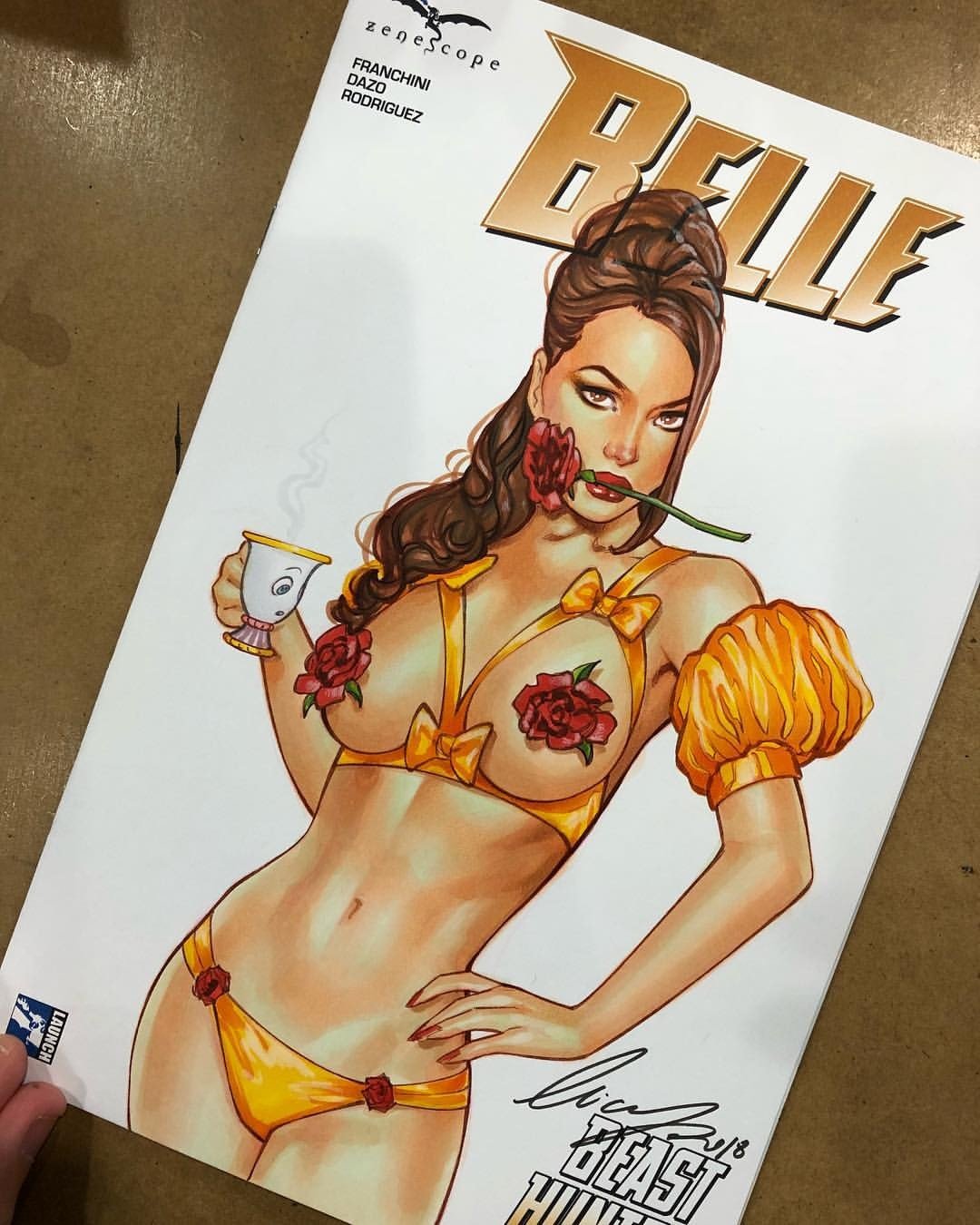 Photo by Justanotherguy with the username @Justanotherguy79,  October 8, 2018 at 3:35 AM and the text says 'eliaschatzoudis:

#belle @zenescope #zenescope Great paper for markers! @newyorkcomiccon #nycc2018 #newyorkcomiccon #eliaschatzoudis #copicmarker #fabercastell #art #artist #comicart #comiccon #design #originalart #elias #copic #coverart #cover..'