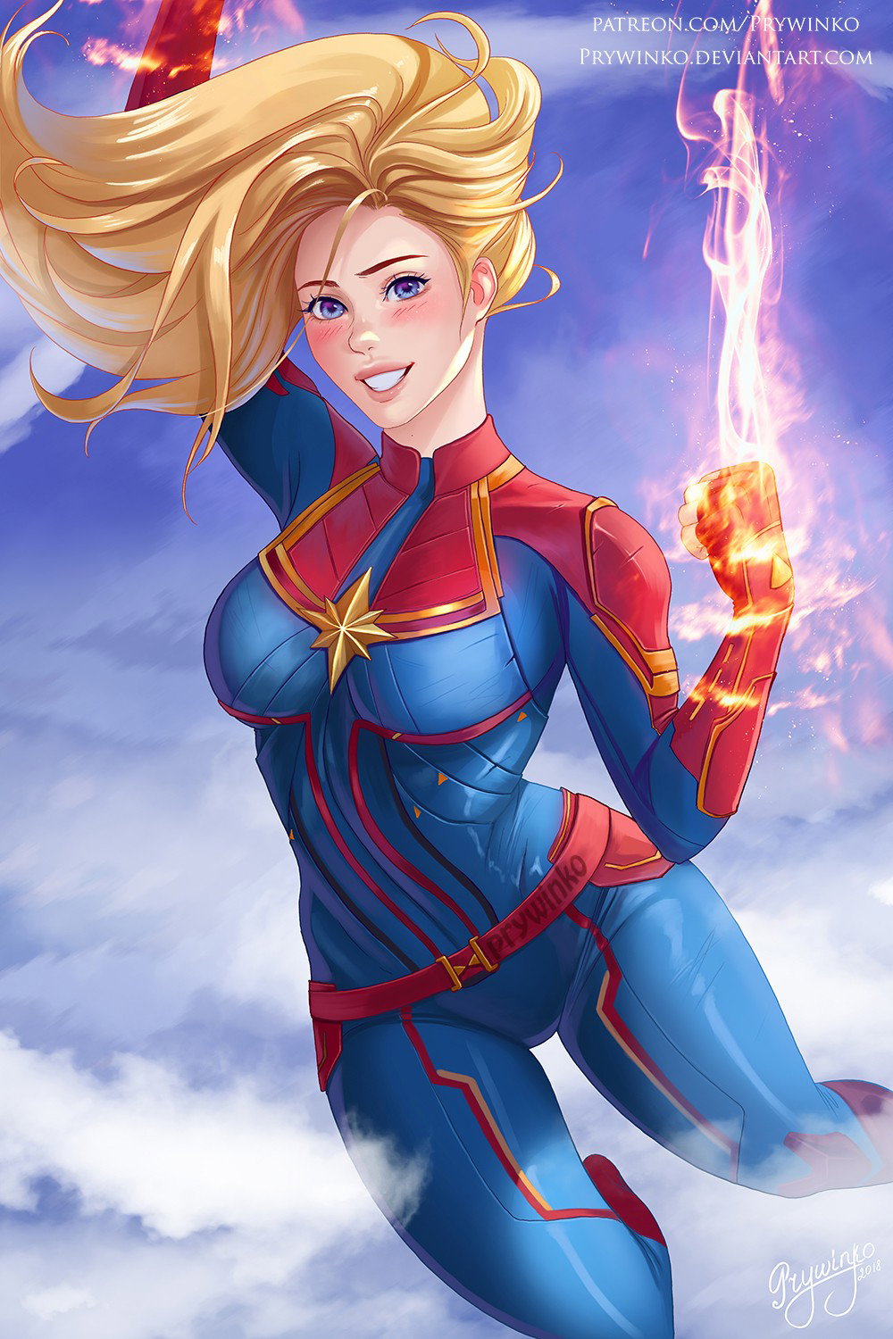 Photo by Justanotherguy with the username @Justanotherguy79,  September 28, 2018 at 12:37 AM and the text says 'prywinko:


Captain Marvel 
 Hi-res, sfw/nsfw, wallpapers, psd  on my https://www.patreon.com/Prywinko

#CaptainMarvel #marvel  #patreon #superhero #cute #art'
