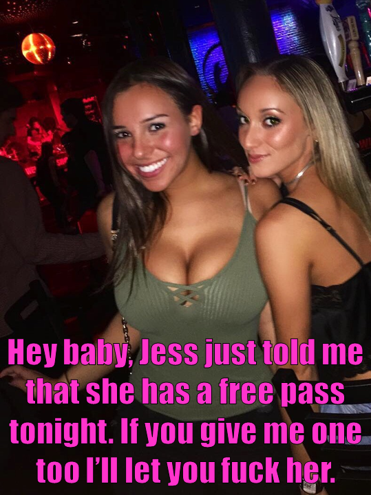 Photo by adultfictionsection with the username @adultfictionsection,  May 4, 2017 at 3:17 PM and the text says '#hotwife  #captions  #hot  #wife  #cuckhold  #free  #pass  #cheating  #friend  #fuck  #big  #tits  #cleavage  #brunette  #cute  #blonde  #permission  #club  #boobs'