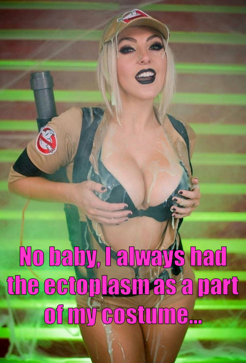 Photo by adultfictionsection with the username @adultfictionsection,  November 7, 2017 at 4:09 AM and the text says '#hotwife  #captions  #hot  #wife  #cuckhold  #cheating  #Halloween  #cum  #jizz  #sex  #big  #time  #rush  #bra  #costume  #ghostbusters  #party  #ectoplasm  #sexy'