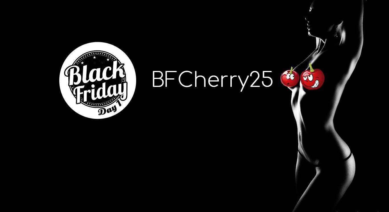 Shared Photo by CherryPopsPromo with the username @CherryPopsPromo,  November 23, 2018 at 9:27 AM and the text says '#FridayFeeling
Black?! 25?! 
Sounds good for this Friday at http://bit.ly/BlueEyesLexy'
