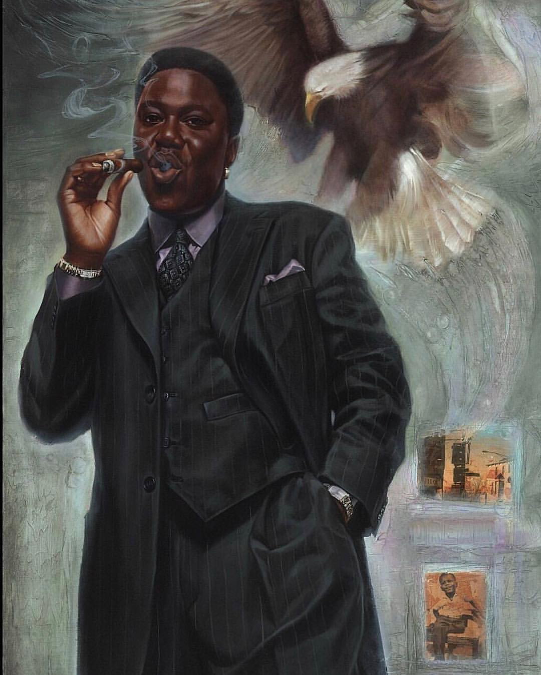 Photo by Feedthedarknesswithn with the username @Feedthedarknesswithn,  August 1, 2017 at 1:54 PM and the text says 'supportblackart:

Bernie Mac by @artbywak 
Watching SOUL MEN on #bet n reminiscing about my friend Bernie -Rest in Power my Brother ,this piece is called “Dream” 40&quot;×60&quot; - Oil- Circa 2008 it was the final piece created for The King of Comedy..'