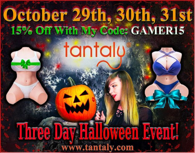 Photo by GamerGirlRoxy with the username @GamerGirlRoxy, who is a star user,  October 30, 2022 at 6:41 PM and the text says 'Hey guys!! 

Two days left on Tantaly's Halloween event!

Get 15% off with my code "Gamer15"

If you already have one and love it, buy one as a Christmas Present.. 

BOOM!! Shopping done ?

#Tantaly http://Tantaly.com'