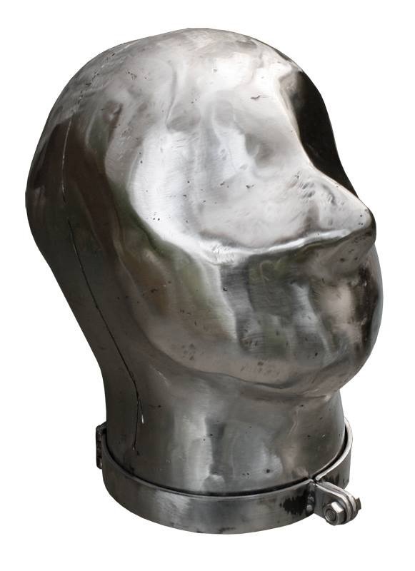 Photo by Rubberdoll Munich with the username @nachtnebel, who is a verified user,  May 22, 2019 at 11:44 AM and the text says 'I've just ordered this steel helmet (made-to-measure, 3 mm thickness, only breathing holes at the nose, lockable) and am very excited...
Can't wait for it to be delivered!'