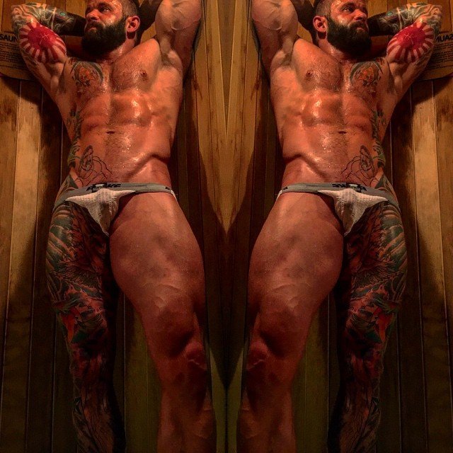 Photo by amperschlong with the username @amperschlong,  June 15, 2015 at 4:03 AM and the text says 'tankjoey:

#sweatysunday #inkedmuscle #tankmode #tankjoey'
