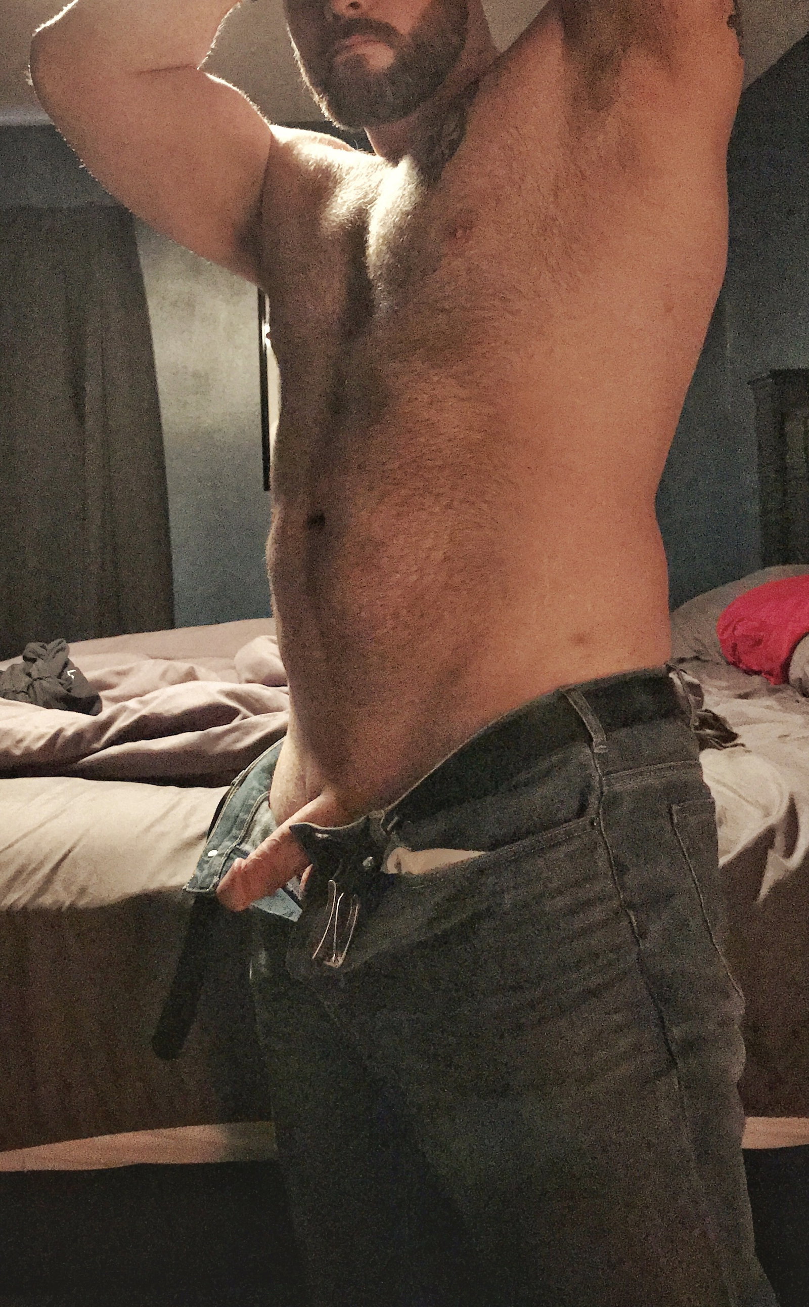 Photo by BigViking with the username @BigViking, who is a verified user,  January 29, 2019 at 10:22 PM. The post is about the topic Bisexual and the text says 'Mistress loves it when I wear nothing under the jeans. #bi #bisexual #gay #bear #submissive'
