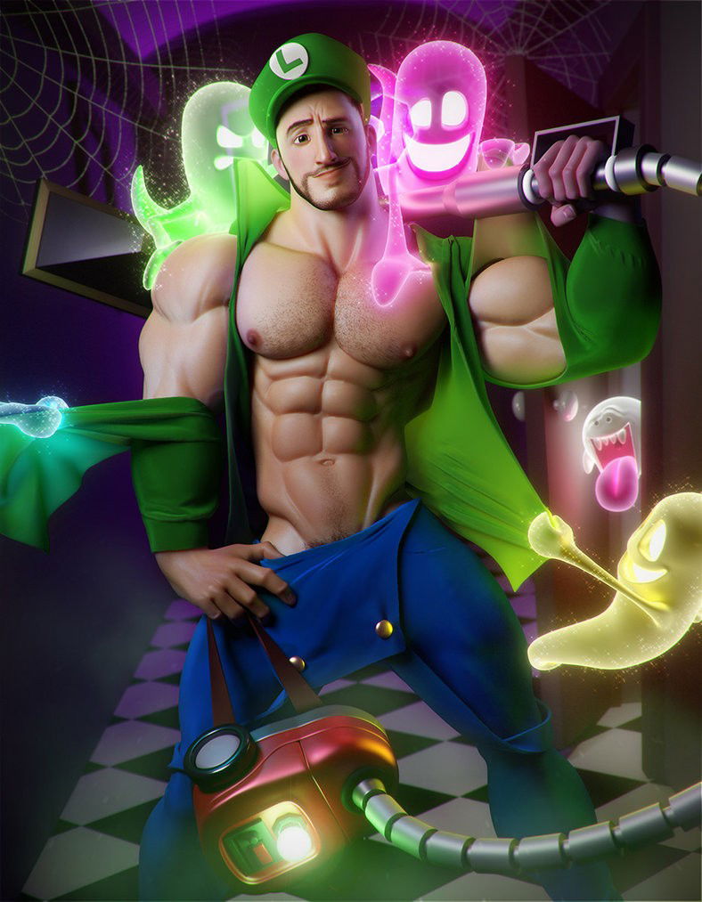 Photo by Cupidus with the username @Cupidus,  July 17, 2017 at 2:47 PM and the text says 'feelinsketchy:Steve Raider - Luigi’s Mansion by albron111  #bara'