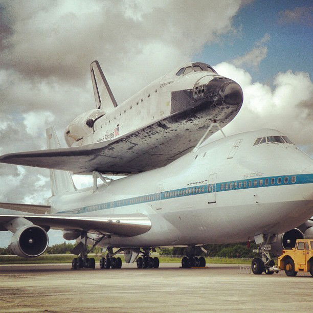 Photo by Cheftu with the username @Cheftu, who is a verified user,  September 20, 2012 at 3:30 PM and the text says 'instagram:

Space Shuttle Endeavour Flies from Texas to California

Want to see more photos of Endeavour? Check out the tags #spottheshuttle, #Endeavour, and #NASA to see more.

Space shuttle Endeavour is en route from Texas to Edwards Air Force Base in..'