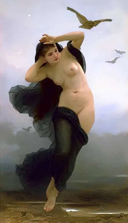 Photo by Swissarmycatdog with the username @Swissarmycatdog,  August 1, 2015 at 6:45 PM and the text says 'femalebeautyinart:

Times of the Day: Dawn, Day, Dusk, and Night by William Bouguereau, 1881-4'