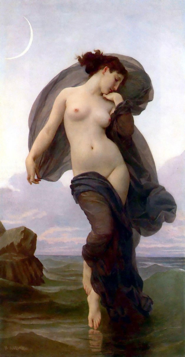 Photo by Swissarmycatdog with the username @Swissarmycatdog,  August 1, 2015 at 6:45 PM and the text says 'femalebeautyinart:

Times of the Day: Dawn, Day, Dusk, and Night by William Bouguereau, 1881-4'