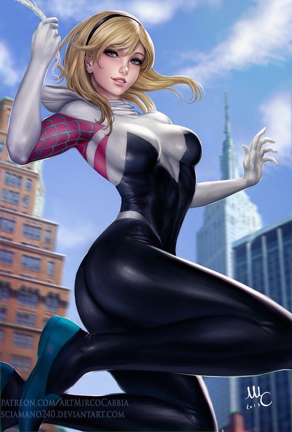 Photo by Suppenkasper67 with the username @Suppenkasper67,  June 7, 2017 at 9:12 AM and the text says 'sam-terrafirma:

Spider Gwen by Sciamano240'