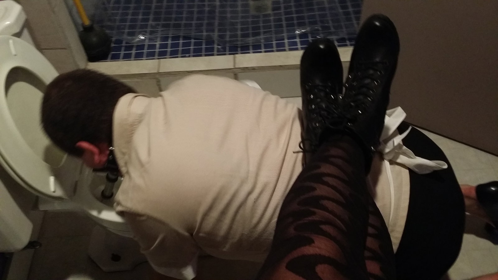 Photo by ladyumbraandherslave with the username @ladyumbraandherslave,  May 9, 2018 at 5:27 AM and the text says 'One of my favorite moments at Xibalba with my sweet slave&hellip;you did manage to clean the toilet well! #slavelife #toiletslave #powerexchange #mybitch'