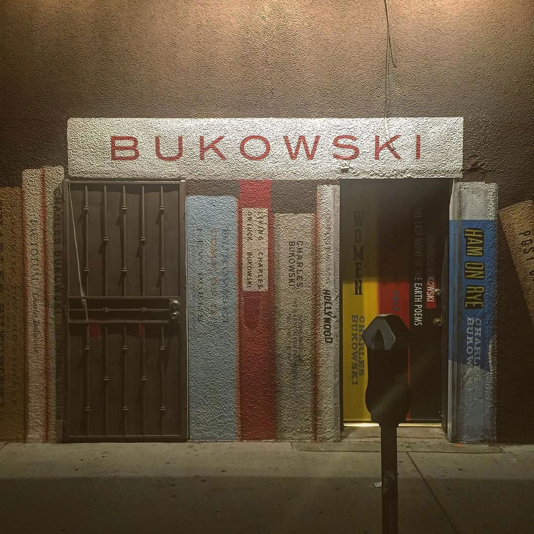 Photo by iwhynot-world with the username @iwhynot-world,  November 1, 2015 at 5:27 PM and the text says 'bewhiskered-bukowski:

#bukowski #streetart #Halloweeninhollywood by creativeinla https://instagram.com/p/9jMXM0KDlZ/
Get yourself one of Bukowski’s WONDERS!!!http://amzn.to/1JmB0MS'