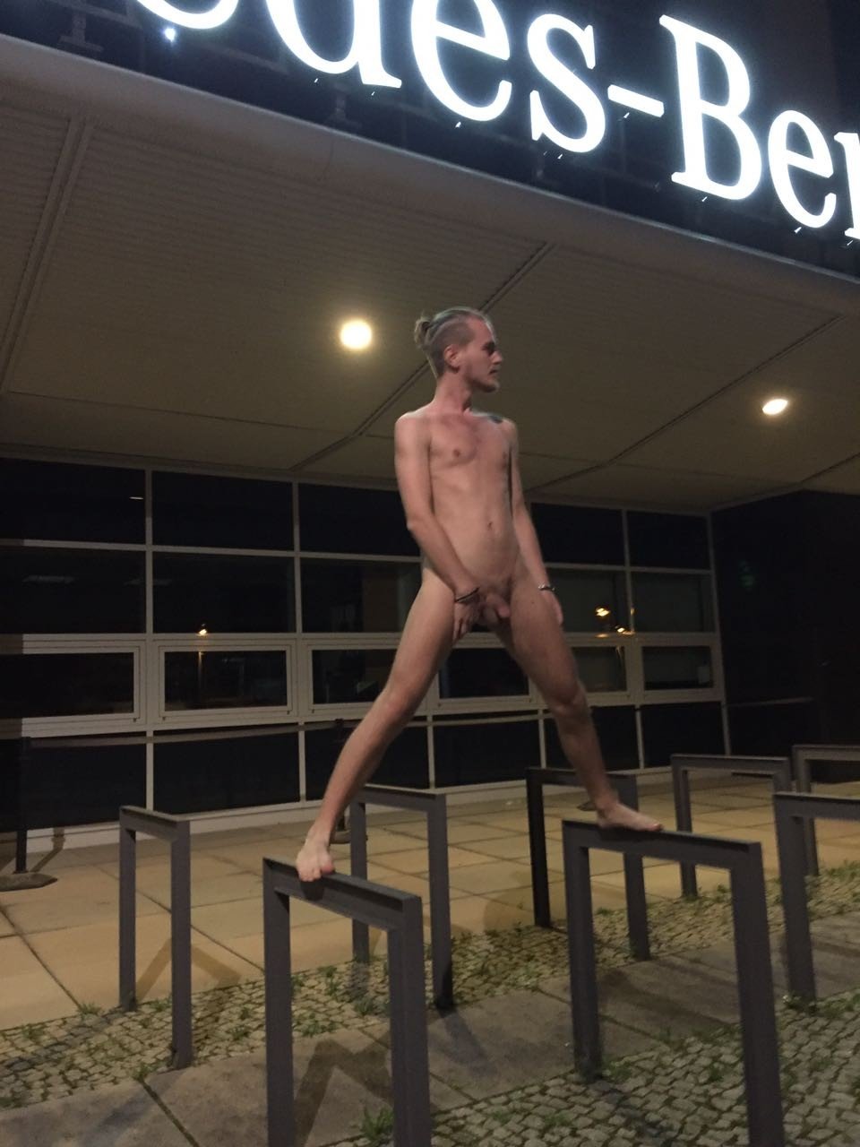Photo by puppy-lex with the username @puppy-lex, who is a verified user,  December 7, 2017 at 9:21 PM and the text says '#gay  #schwul  #nackt  #nude  #zeigegeil  #berlin  #bln  #nudist  #nude  #in  #public  #mercedes  #benz  #mercedes  #benz  #arena'
