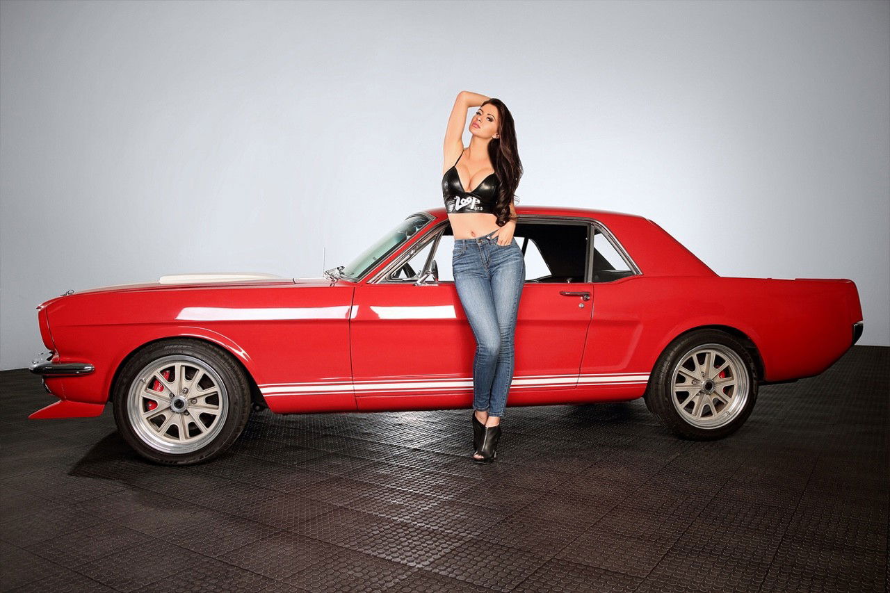 Photo by TrophyWomen with the username @TrophyWomen, who is a verified user,  June 12, 2018 at 3:35 PM and the text says 'sexsextasy:

♠️ April Rose 

  #bimbo  #bimbosdaily  #sex  #&  #sextasy  #April  #rose  #mustang  #muscle  #car  #classic  #car  #red  #leather  #crop  #top  #high  #heels  #busty  #cleavage  #boobs  #breasts  #tits  #mammaries  #jugs  #melons  #big..'
