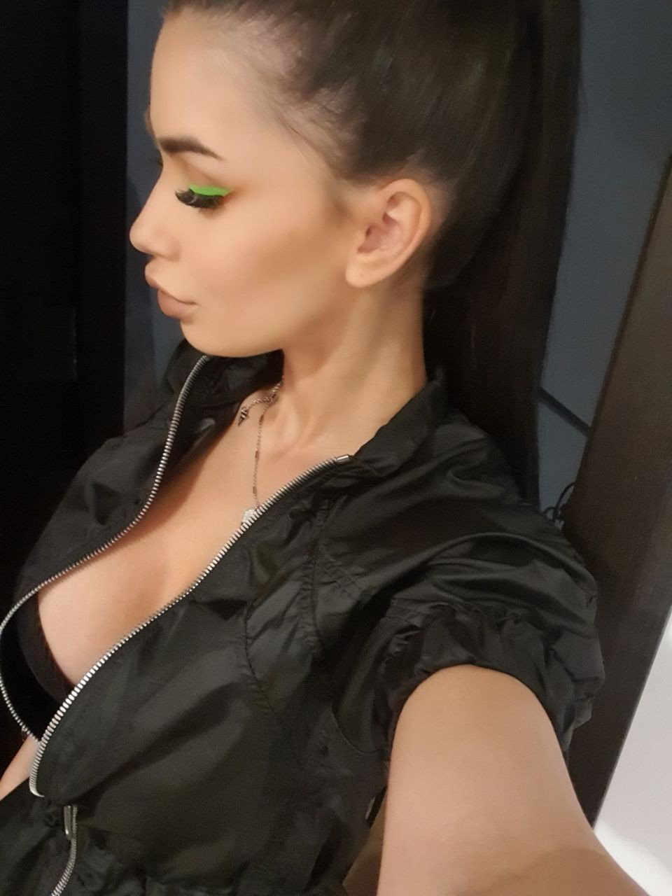 Photo by SereneSophie with the username @SereneSophie, who is a star user,  August 2, 2019 at 7:50 PM and the text says '#lingerie #hotbody #beautiful #sexyeyes #brunette

Sexy black outfit and neon green touches⁉ Yeah baby it's #Friday💥Be naughty and let's have some👉👌fun today on&on @ https://bit.ly/SereneSophie💦'