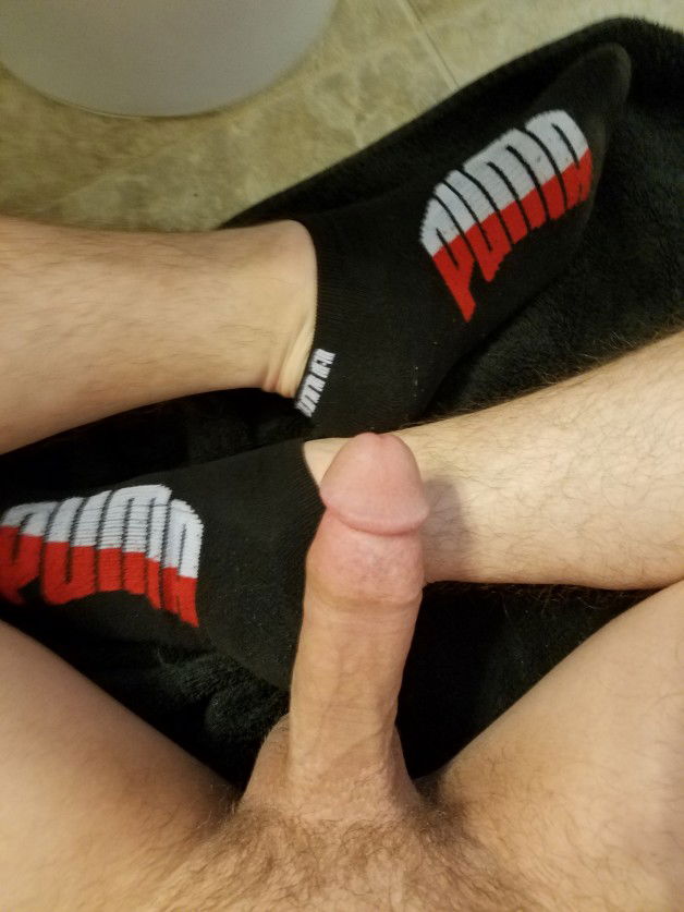 Photo by midwest22323 with the username @midwest22323, who is a verified user,  February 12, 2017 at 6:05 PM and the text says 'Puma socks and my cock :)'