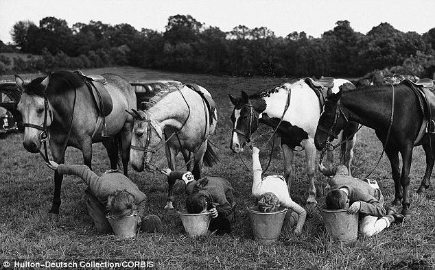 Photo by UESguys27 with the username @UESguys27,  January 29, 2012 at 7:17 PM and the text says 'blackandwtf:

Date unknown
Riders swap roles with their mounts to quench their thirst
(via Mail Online)
 #Random'