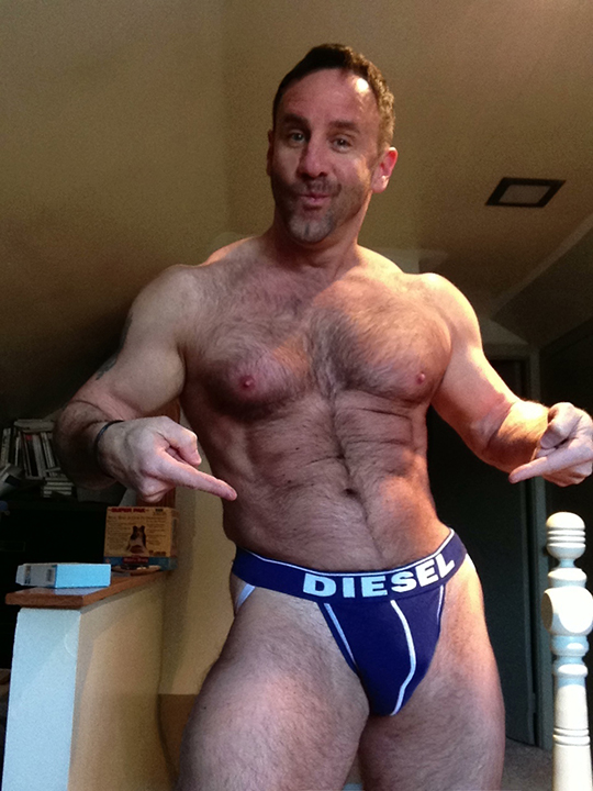 Photo by UESguys27 with the username @UESguys27,  February 12, 2013 at 12:41 AM and the text says 'guysthatgetmehard:

steve kelso showing off his purple diesel jock (and still very VERY UNF)
 #men  #hairy  #daddy  #kelso'