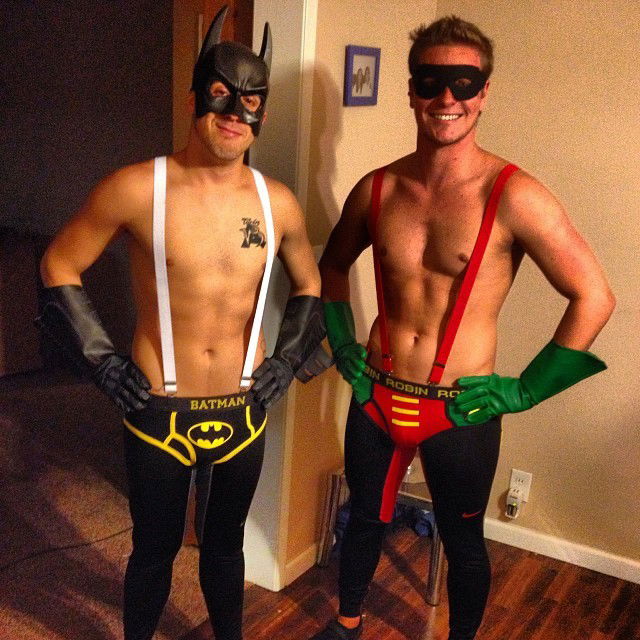 Photo by UESguys27 with the username @UESguys27,  October 25, 2015 at 12:22 AM and the text says 'anthonyymario:

So ready for Halloween! #halloween #batman #robin #costumes #awesome #party #partnerincrime #crime #justice #hot #men #sexy #bitches #abs #sexymen #underwear #drinks
 #men  #holiday'