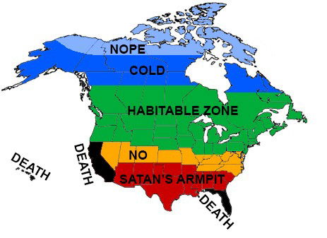 Photo by Yawellnofine with the username @Yawellnofine,  September 11, 2014 at 11:55 AM and the text says 'sophia-rozzi:

dragon-in-a-fez:

a 100% accurate map of north america as drawn by a canadian

&lsquo;satans armpit&rsquo;'