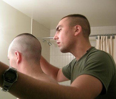 Photo by roughstr8men with the username @roughstr8men,  March 29, 2013 at 8:42 PM and the text says 'Hot marines in and out of uniform. #marines  #soldiers  #military  #uniform  #masculine  #shaved  #head  #buzz  #cut  #athletic'