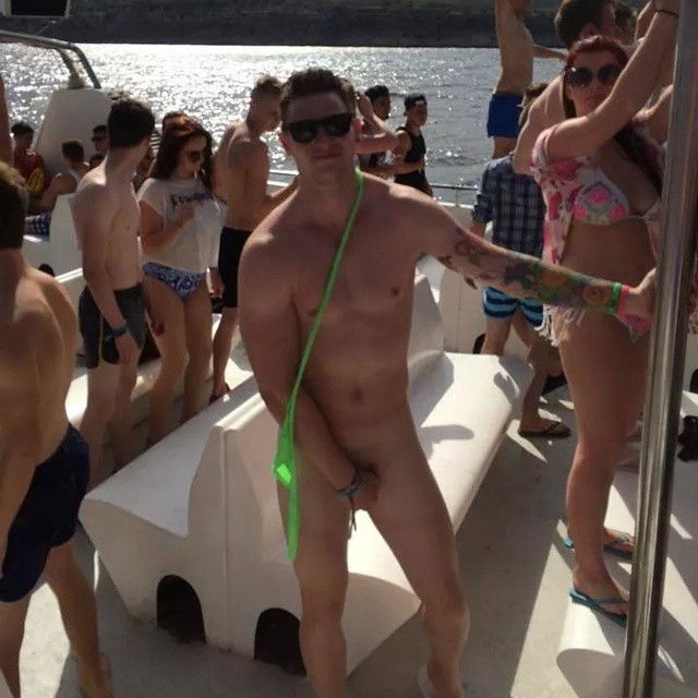 Photo by thehiddenfantasy with the username @thehiddenfantasy, who is a verified user,  February 3, 2018 at 8:26 PM and the text says 'instalads2:
Ripped mankini.
Lol #cfnm  #boat  #yacht  #costume  #mankini'