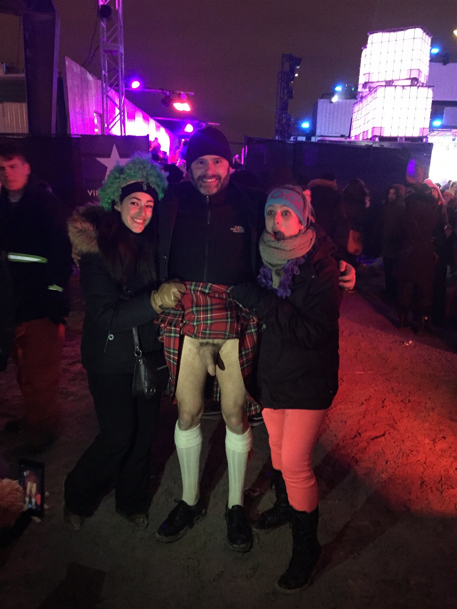 Photo by thehiddenfantasy with the username @thehiddenfantasy, who is a verified user,  July 5, 2017 at 1:21 AM and the text says 'jadesambrook:Ladies having fun! Now we all know what is worn under the kilt.https://nakedjade.wordpress.com/2016/01/29/jade-sambrook-snowshoes/
I love that the chick on the right didn’t realize he was wearing a kilt “correctly” until the flash went off!..'