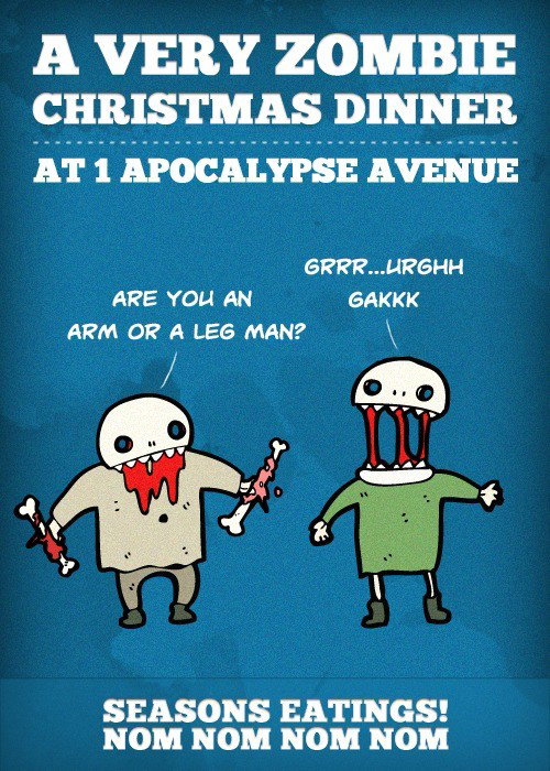 Photo by RedWineAndLube with the username @RedWineAndLube,  December 26, 2011 at 2:00 AM and the text says '#zombie  #lol  #funny  #christmas  #food  #blood  #bones  #awesome  #zombies'