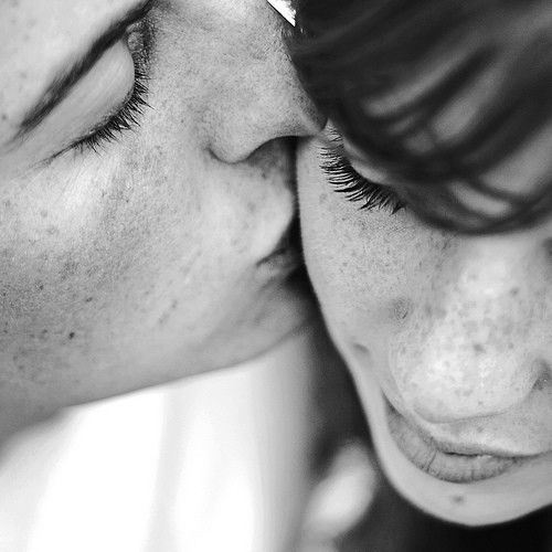 Photo by RedWineAndLube with the username @RedWineAndLube,  October 9, 2011 at 11:55 AM and the text says '#couple  #love  #kiss  #romantic  #freckles  #eyelashes  #portrait  #close  #up'