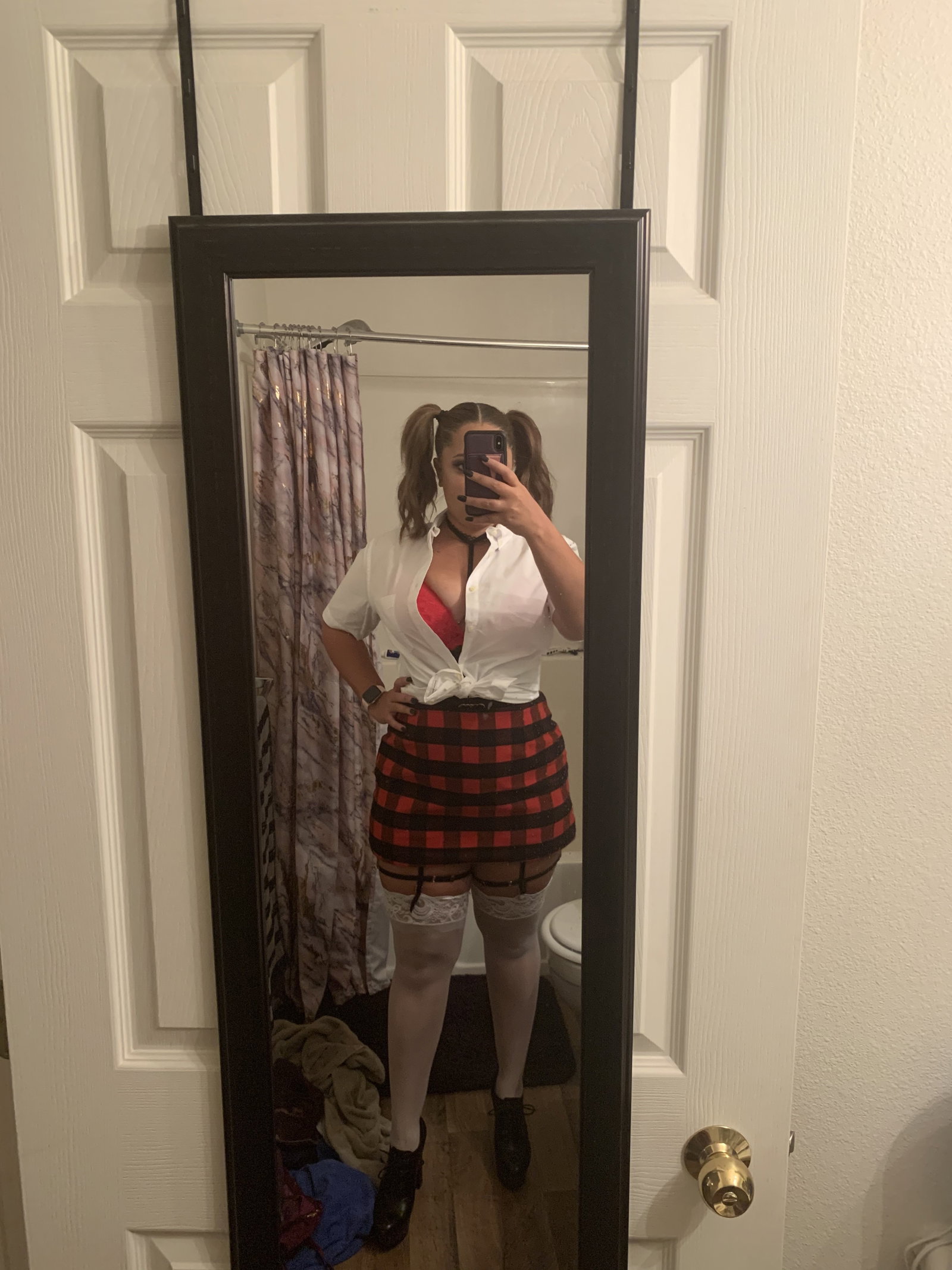 Photo by Imhisvixen with the username @ImHisVixen, who is a star user,  October 29, 2019 at 4:52 AM. The post is about the topic Hotwife and the text says 'Layer 0-3 of my schoolgirl Halloween outfit.
I went out with @shesmyvixen and he got to watch as I grinded on another man and he grabbed my ass. He also got my number and begged me to come home.
I also got a woman's number because her ex told her he..'