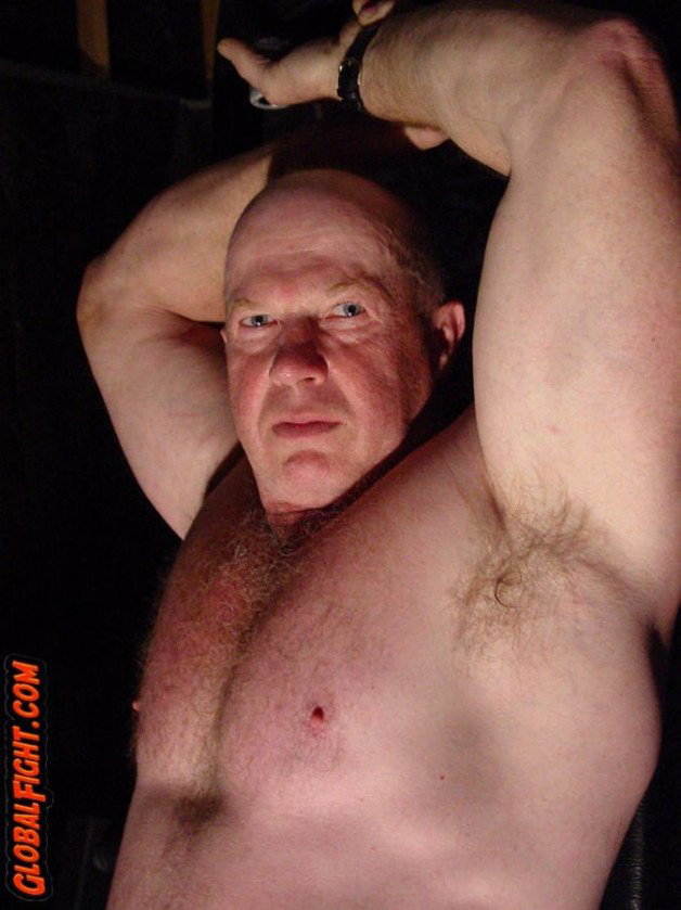 Photo by Hairy Musclebears with the username @hairymusclebears,  October 14, 2021 at 12:08 PM. The post is about the topic Musclebear Daddy and the text says 'Bondage Muscledaddy Bear VIEW HIS DAILY NUDIST POSTS of himself on his page at GLOBALFIGHT.com   ---   #bondage #bdsm #chained #chains #gay #bear #bald #muscle #muscles #silverdaddy #silverfox #hairybear #hairyman #tiedup'