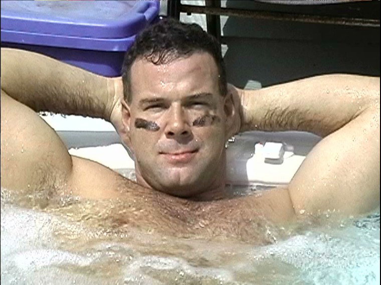 Photo by Hairy Musclebears with the username @hairymusclebears,  March 28, 2019 at 9:54 PM and the text says 'Musclejock Hottub Gay Party from GLOBALFIGHT.com videos #gayunderwear #gaydude #gayfollow #shirtlessguys #shirtlessmen #flexfriday #gayarmpitfetish #sweatyarmpits #sweatypits #hairypits #musclebear #gaydaddy #hairymen #inkedmuscle #biceptattoo..'