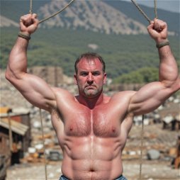 Photo by Hairy Musclebears with the username @hairymusclebears,  May 24, 2024 at 12:20 AM. The post is about the topic GayTumblr and the text says 'Bondage Dad from GLOBALFIGHT com'