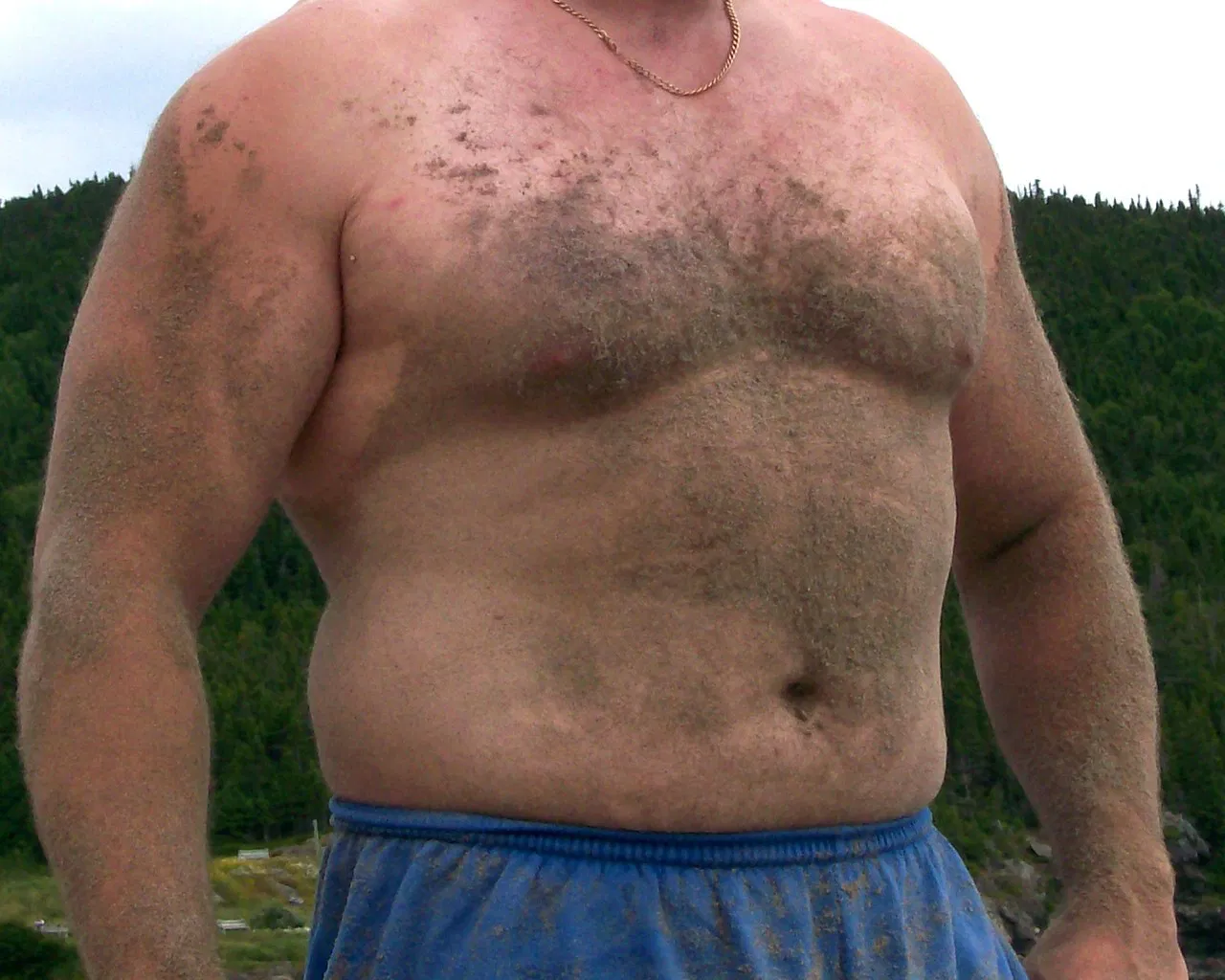 Album by Hairy Musclebears with the username @hairymusclebears,  July 6, 2019 at 5:35 PM and the text says 'Muddy Beach Man Swimming from USAFUR.com galleries #hairychest #daddy #beach #ocean #swimming #man #men #muddy'