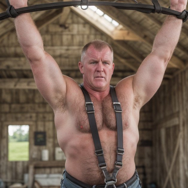 Photo by Hairy Musclebears with the username @hairymusclebears,  June 18, 2024 at 3:47 PM. The post is about the topic Gay and the text says 'Farm Bondage from GLOBALFIGHT com'