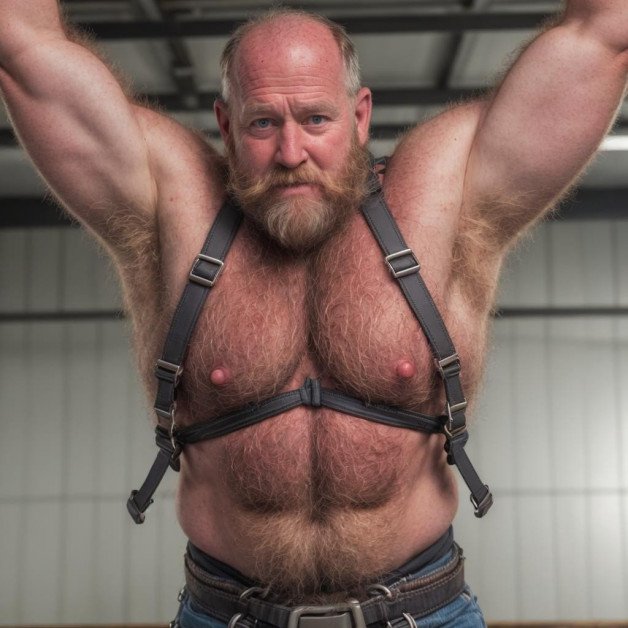 Photo by Hairy Musclebears with the username @hairymusclebears,  June 7, 2024 at 7:41 PM. The post is about the topic GayExTumblr and the text says 'Bondage Bear from GLOBALFIGHT com'